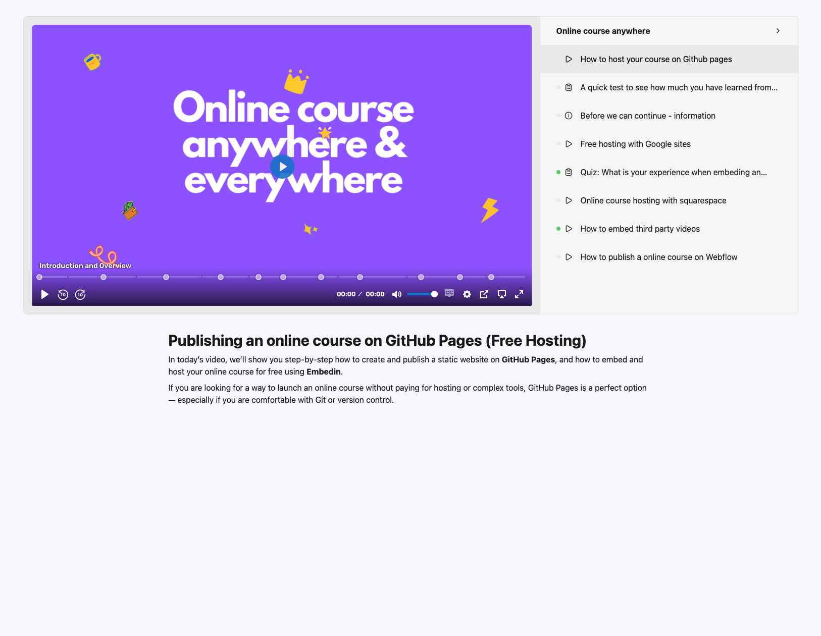 Course view with right sidebar layout